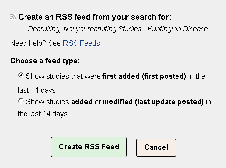 Options on the RSS feed form